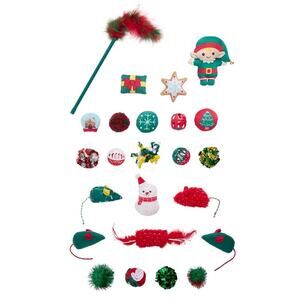 Merry & Bright Stocking Stuffer Cat Toys 24 Count Gift Pack Crinkle Feather Ball